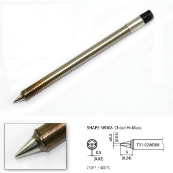 Наконечник HAKKO T31-02WD08 для станций FX-100 (400℃) Наконечник HAKKO T31-02WD08 для станций FX-100 (400℃)